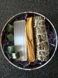 Sage, Palo santo, selenite and jade stones gift set